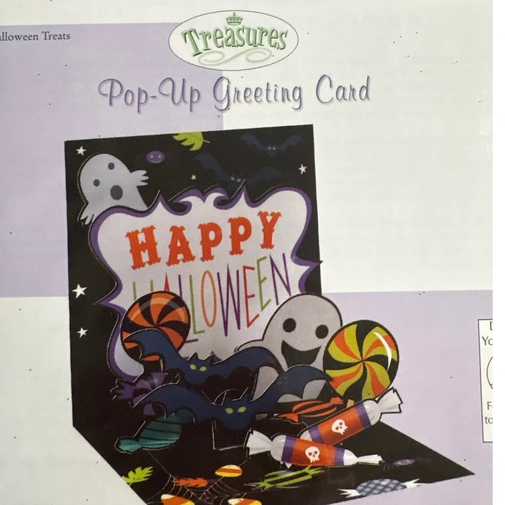 2 Treasures Halloween Pop Up Greeting Cards Pumpkin Candy Treats New Sealed‎